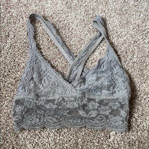 Grey Floral Criss Cross Bralette